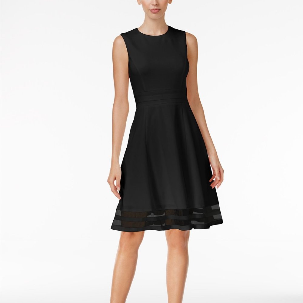 Calvin Klein Black Illusion-Trim Fit & Flare Dress